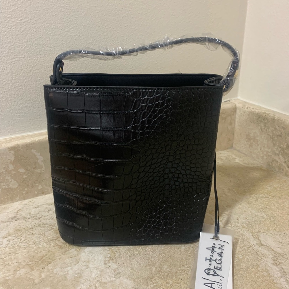 Black Textured Messenger Bag with Crocodile Pattern